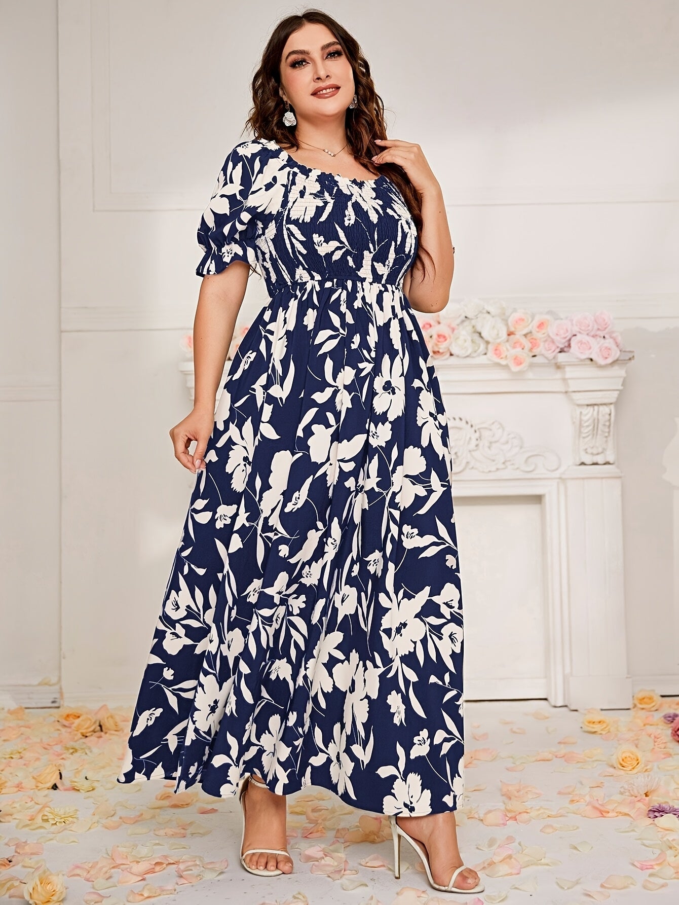 Plus Size Women's Spring/Summer Printed Maxi Dress
