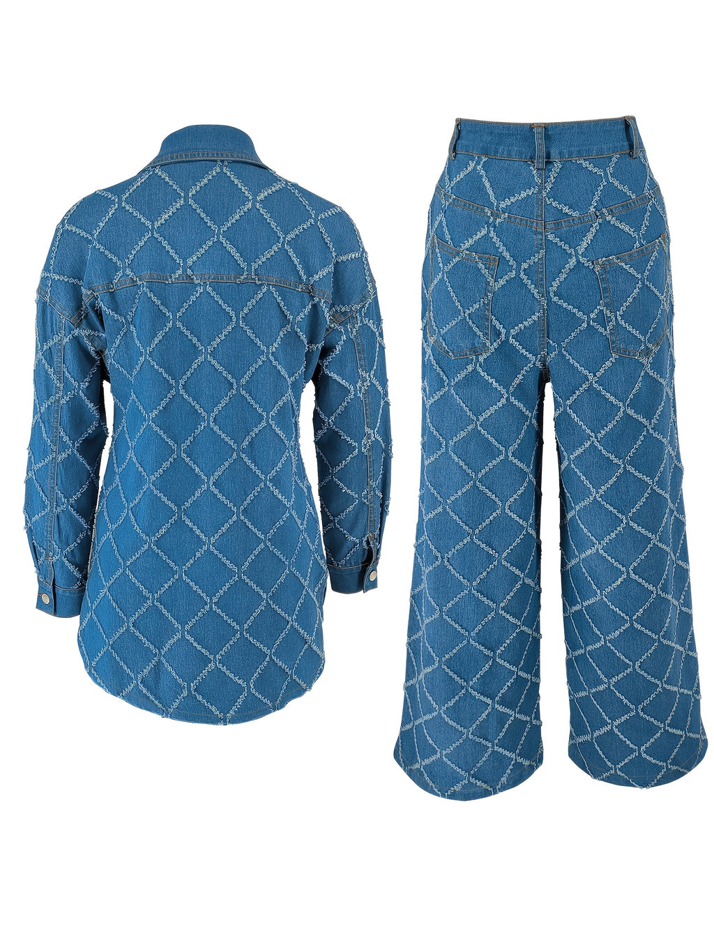 218571# Cross-Border Women's Plaid Craft Denim Two-Piece Set