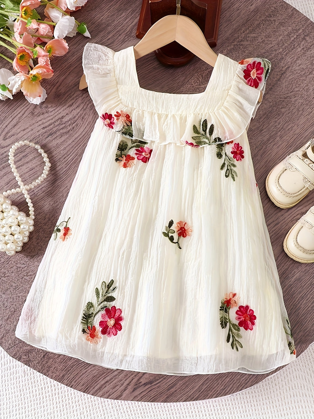 Girls' Bohemian Square Neck Tulle Princess Dress