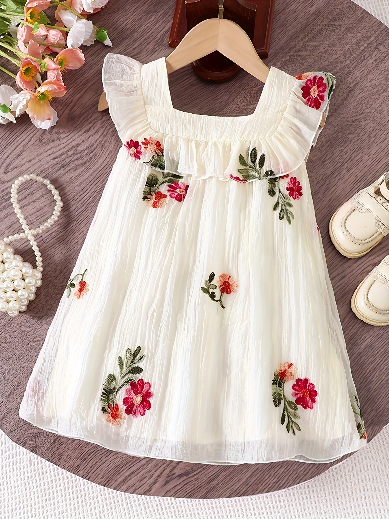 Girls' Bohemian Square Neck Tulle Princess Dress