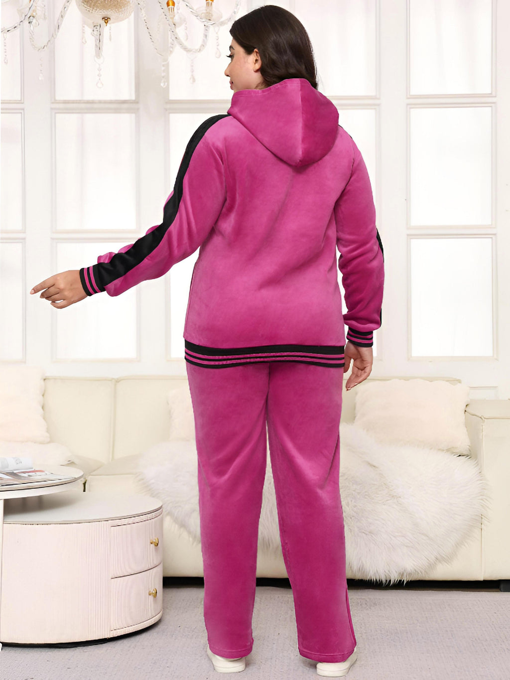 2pcs Women's Plus-Size Thickened Flannel Hooded Pajama Set