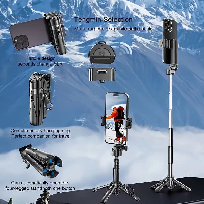 Wireless Phone Grip & 16" Telescopic Selfie Stick with Detachable Remote, 360° Rotation,