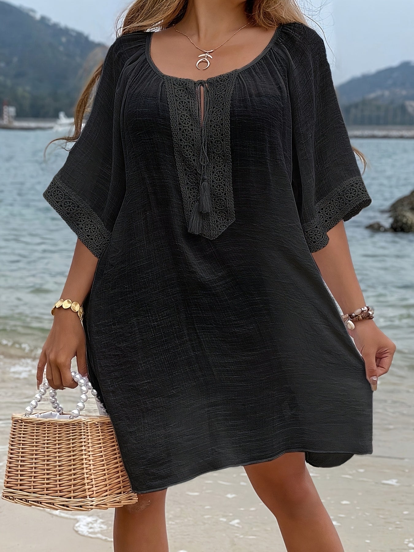 Women's Plus Size Boho Beach Cover-Up Dress