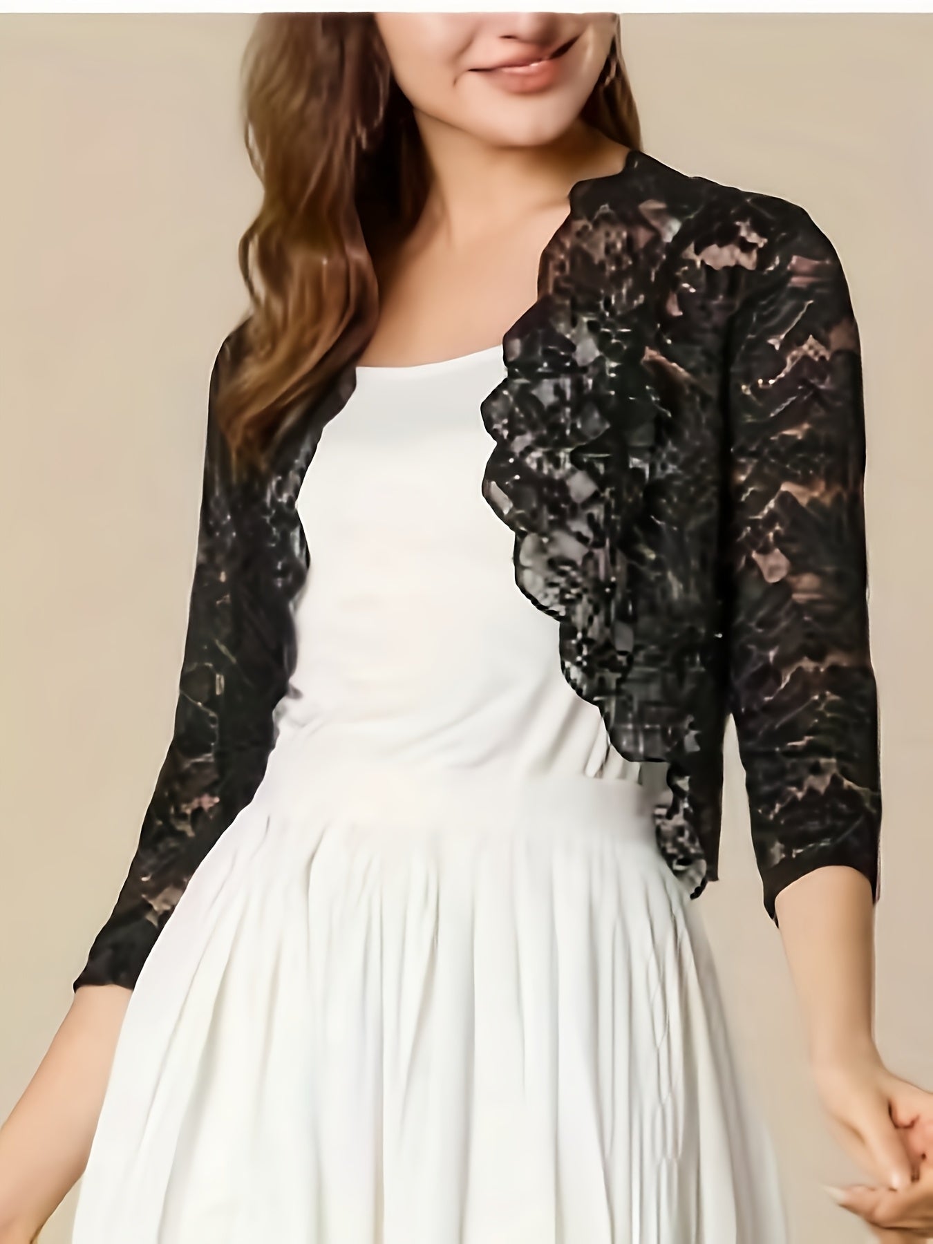 Women's Short Collarless Three-Quarter Length Sleeve