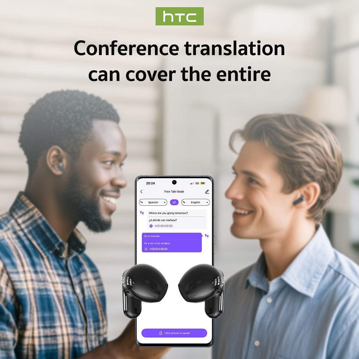 HTC NE20 TWS Wireless Translation Headset 6.0 Face-to-Face 134 Languages Real-Time Translation Suitable for Sports