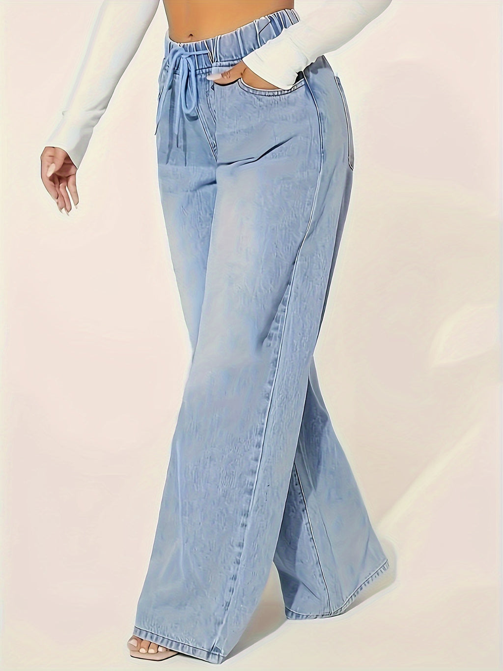 Plus Size Women's Straight-Leg Jeans - Elegant X-Line Relaxed Fit with Drawstring Waist & No Belt Loops