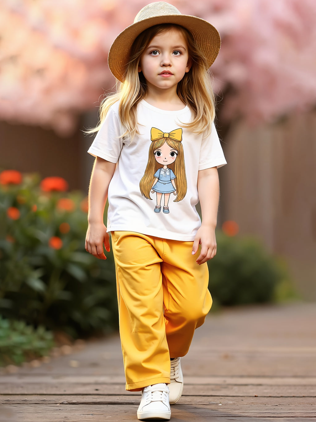 Adorable Summer Girls' Two-Piece Outfit - Short Sleeve T-Shirt