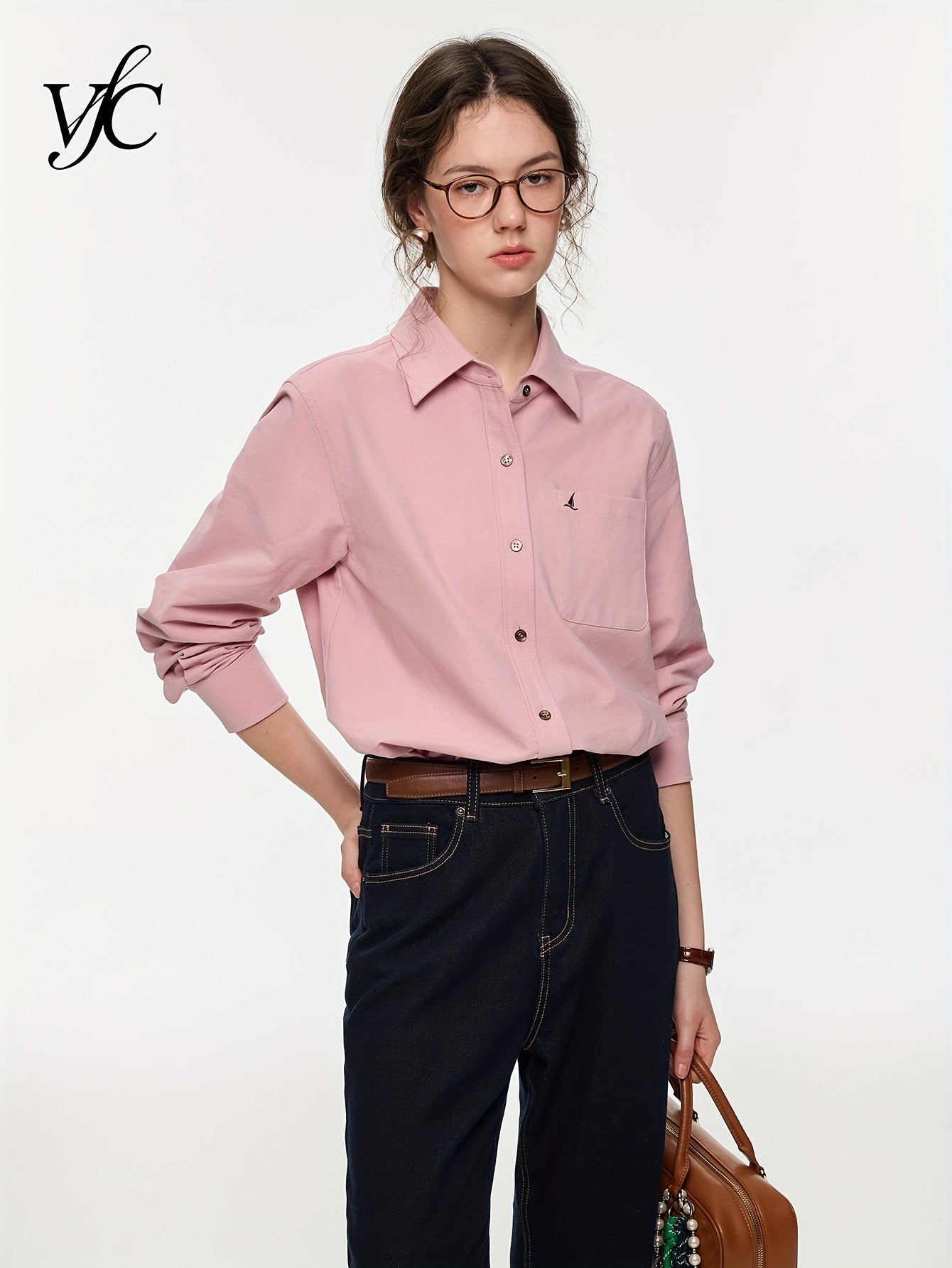 Women's Elegant Minimalist Blouse - Long Sleeve Button-Front Shirt with Classic Collar