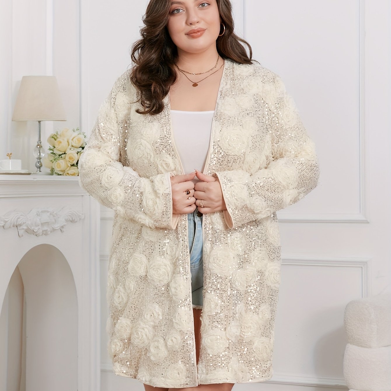 Plus Size, Sequin Blouse - Sparkling Casual & Party Top