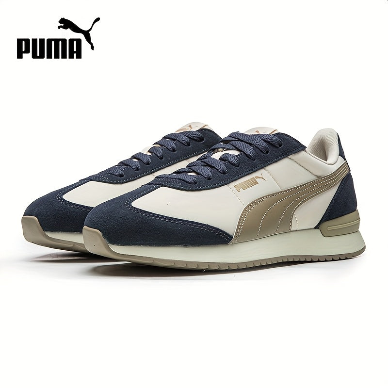 PUMA Men's & Women's Low-Top Sneakers - White & Navy Blue Genuine Upper, Golden-Tone Arch Support