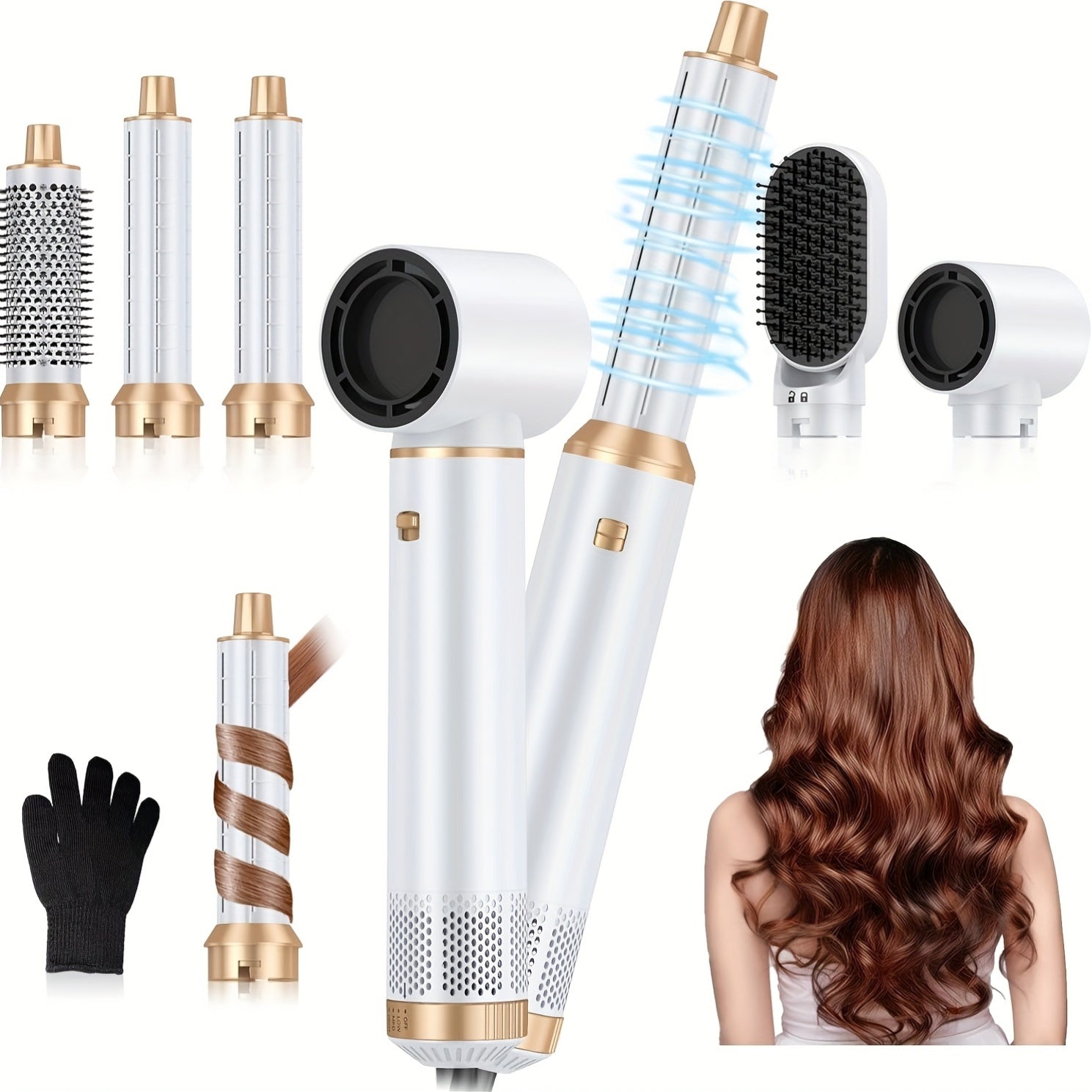 5in 1 Hot Air Brush Hair Styler Detachable Straightener Comb Curler