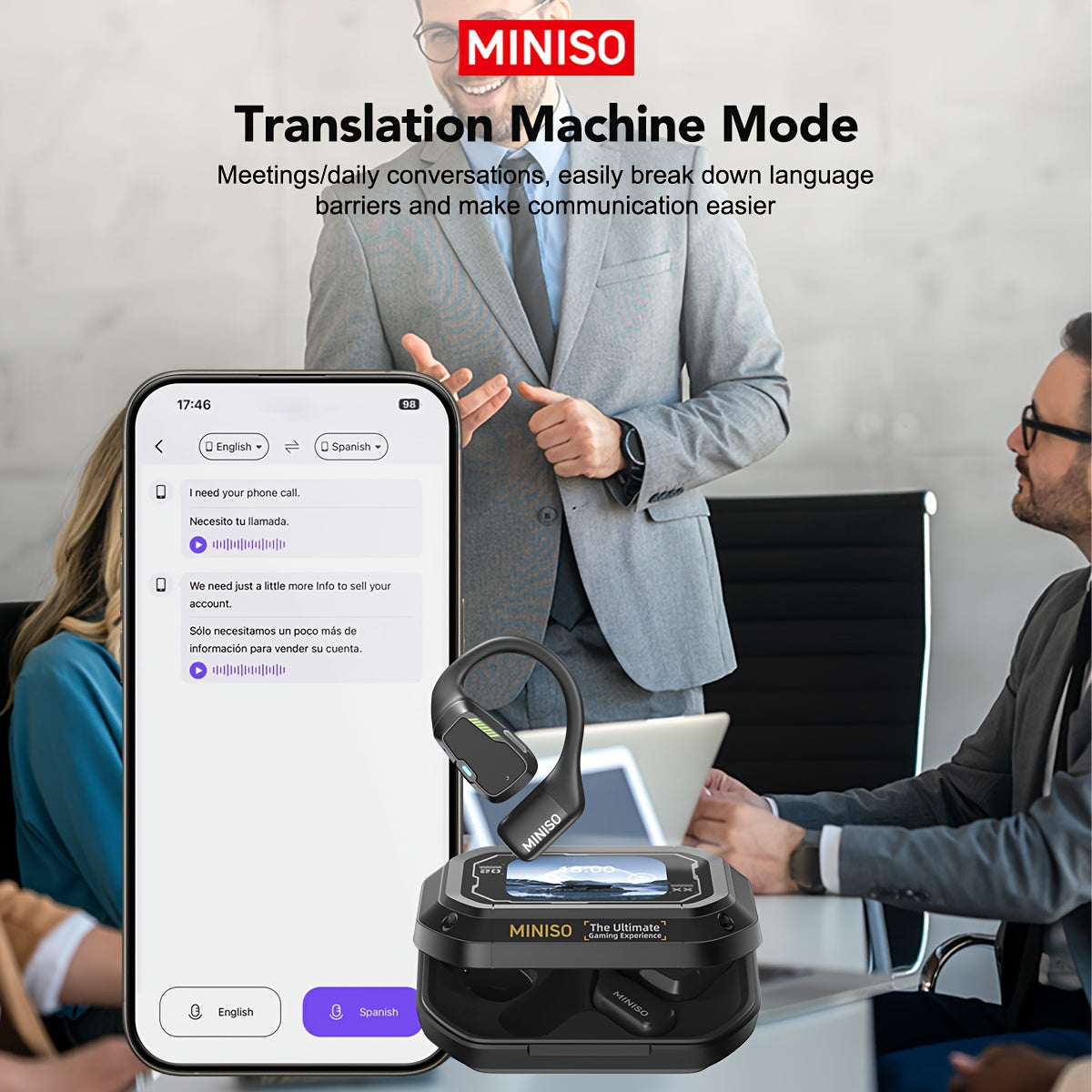 AI Wireless Earbuds with Real-Time Translation, Touch Controls & Detachable Mic