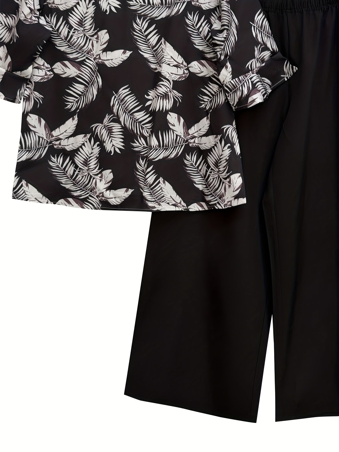 Women's Spring/Summer Floral Print Short Sleeve Top + Solid Color Elastic Waist Loose Wide Leg Pants