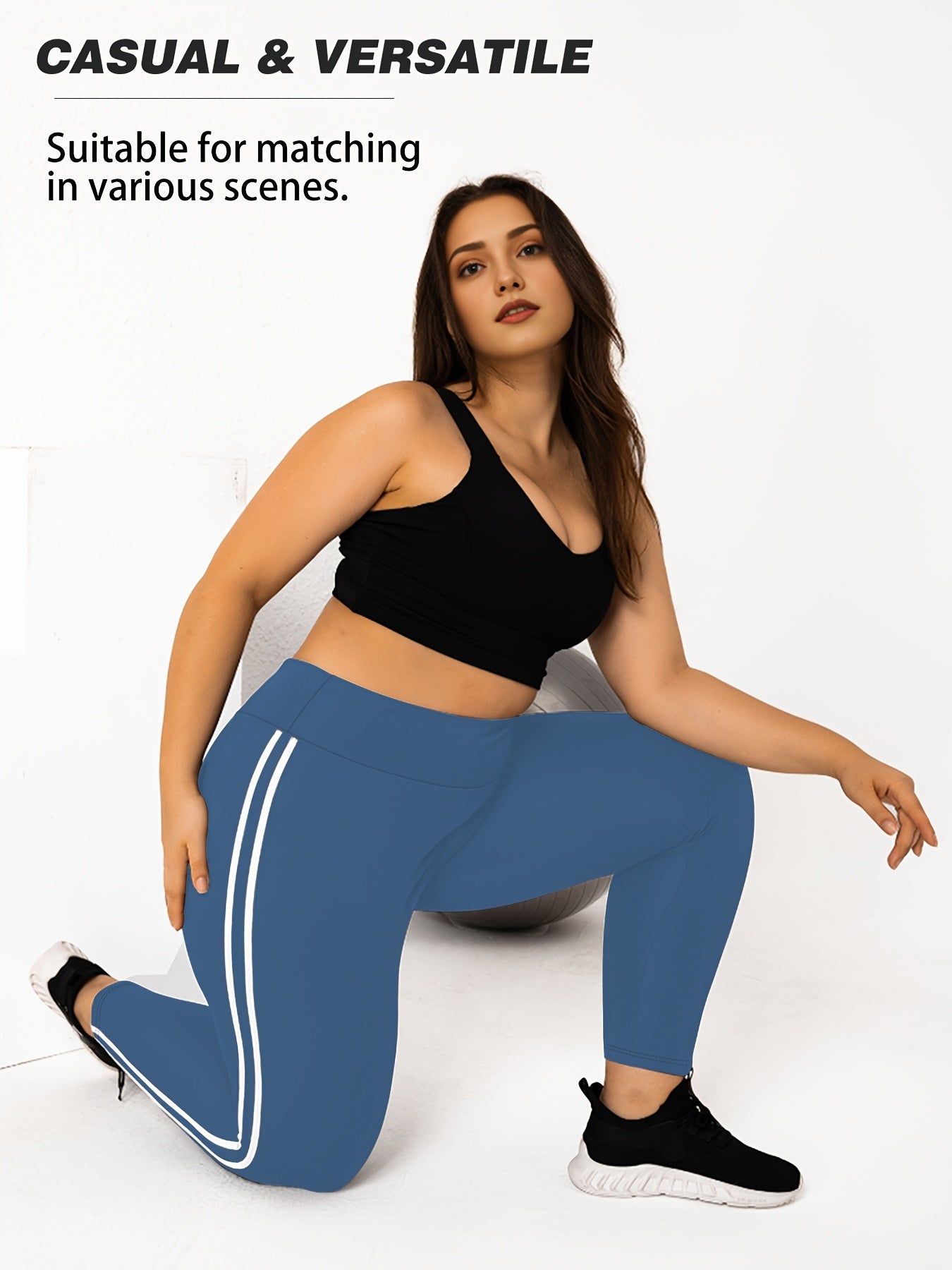 Women's Plus Size High-Waisted Cropped Leggings with Side Stripes
