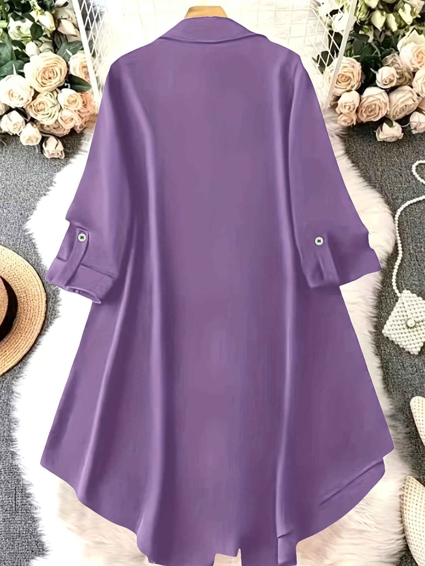 Plus Size Women's Elegant Long Black Shirt