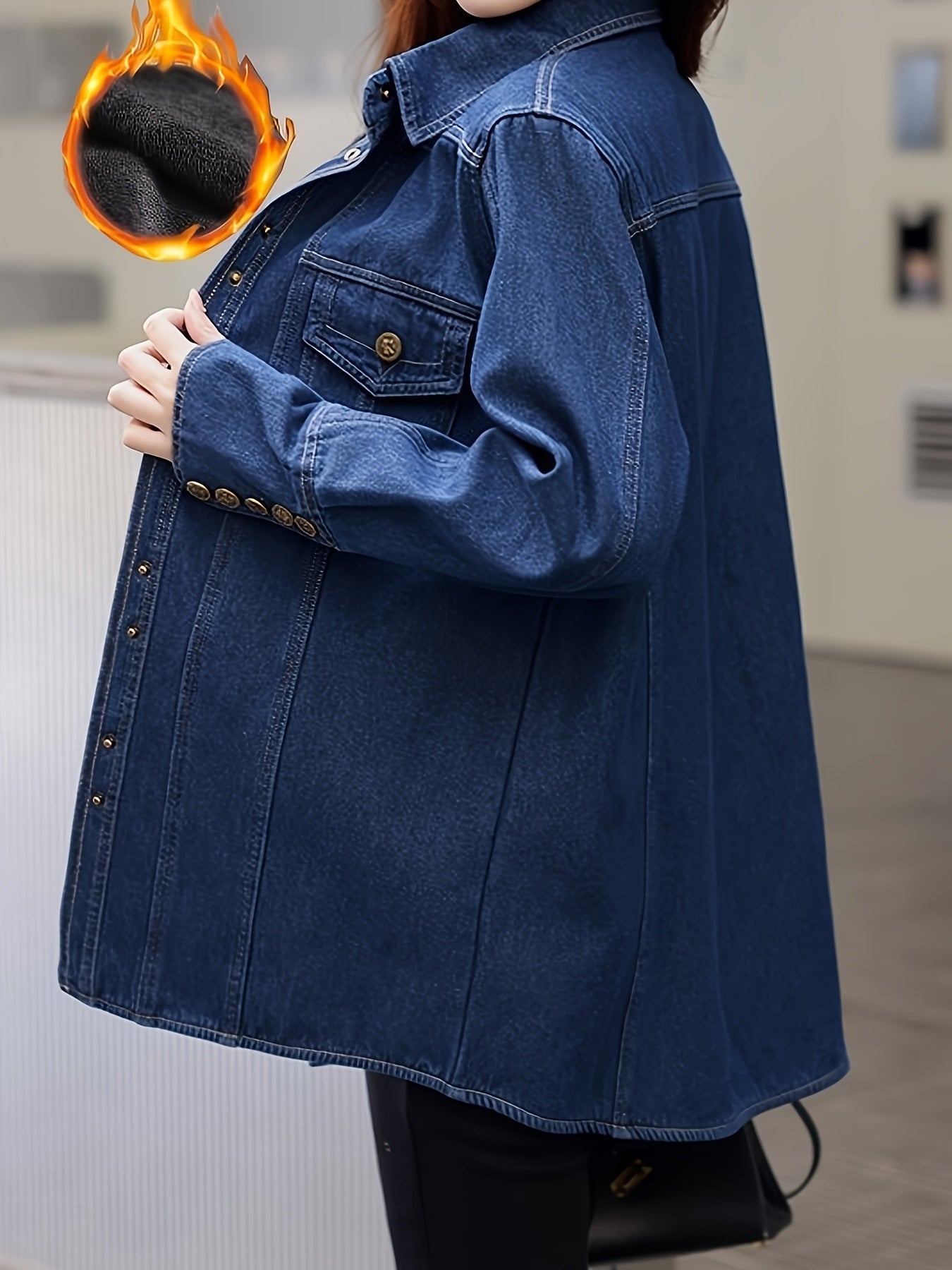 Women's Vintage-Inspired Thickened Denim Shirt - Long Sleeve, Button-Up, Non-Stretch Fabric