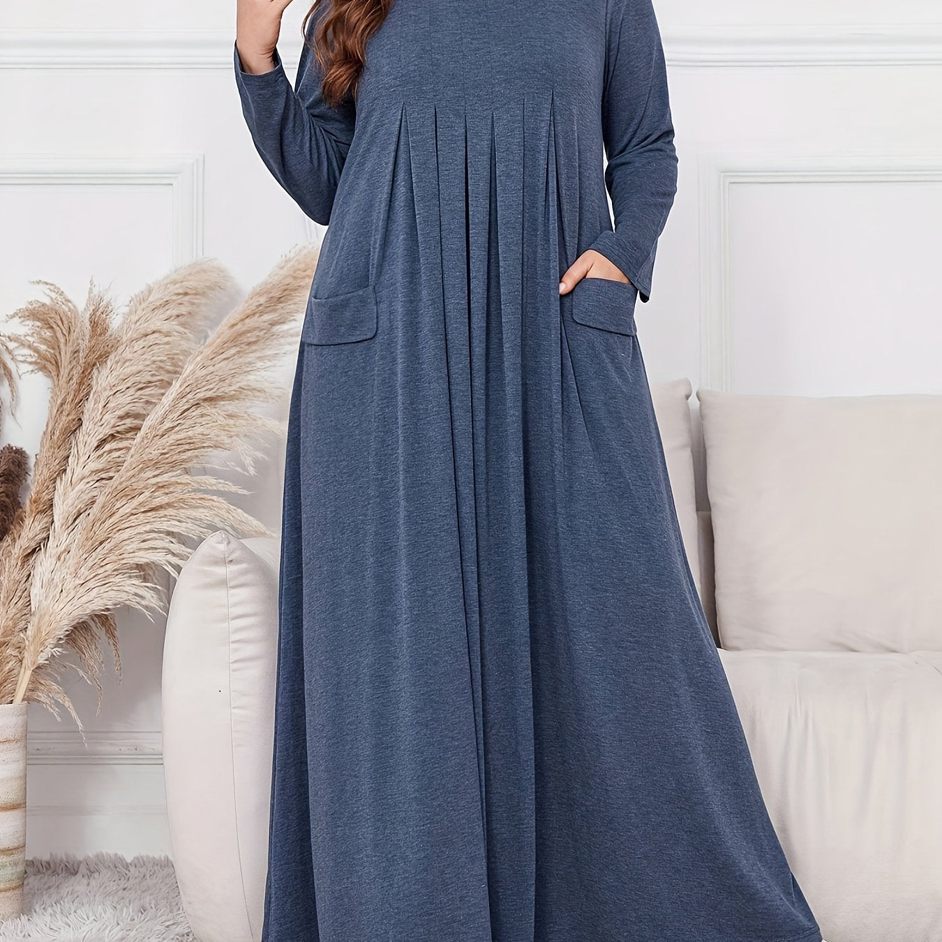 Elegant Plus Size Women's Long Sleeve Maxi Dress - Loose Fit