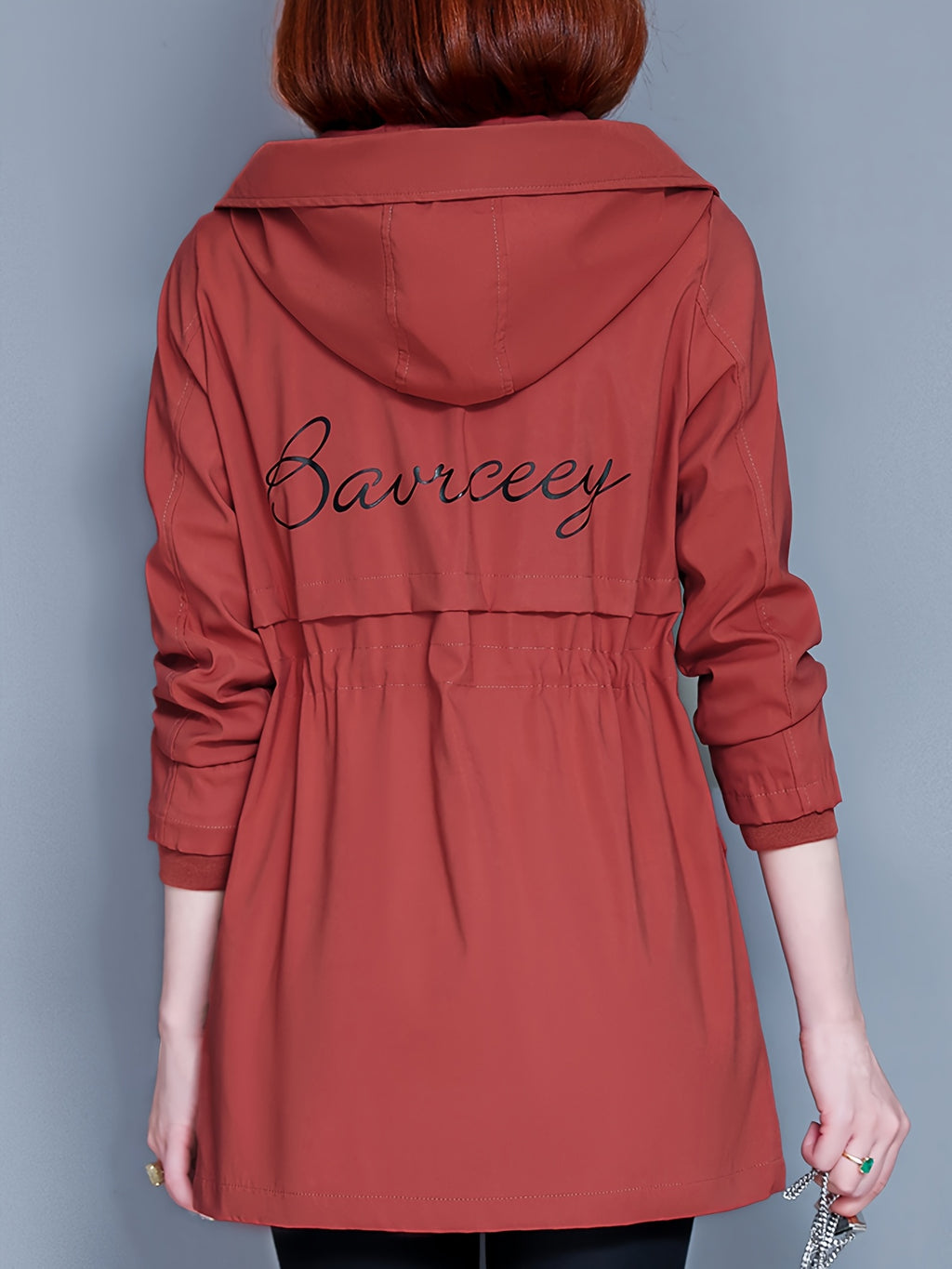 Kesixsty Women's Mid-Length Hooded Windbreaker Jacket with Plush Lining