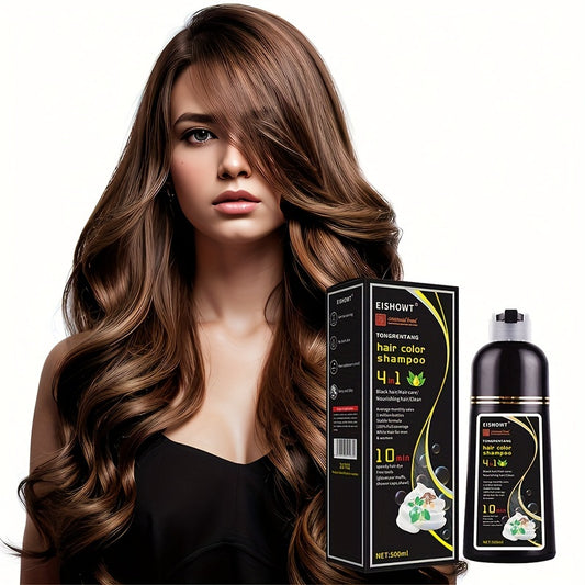 [500ml Nourishing Hair Color Shampoo] EISHOWT TONGREN TANG Hair Color Shampoo Gel for Normal Hair, Plant-Based Formula with Glycerin, Unisex-Adult Hair Dye, 500ml - Covers Gray Hair, Nourishing & Repairing