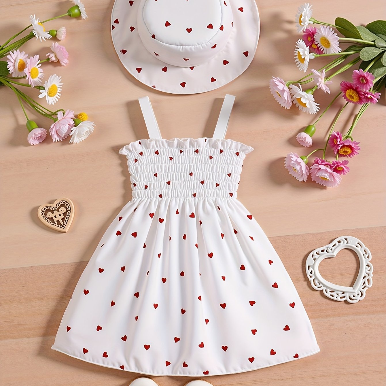 Casual Beachy Daisy Print Girls' Sleeveless Sun Hat Dress