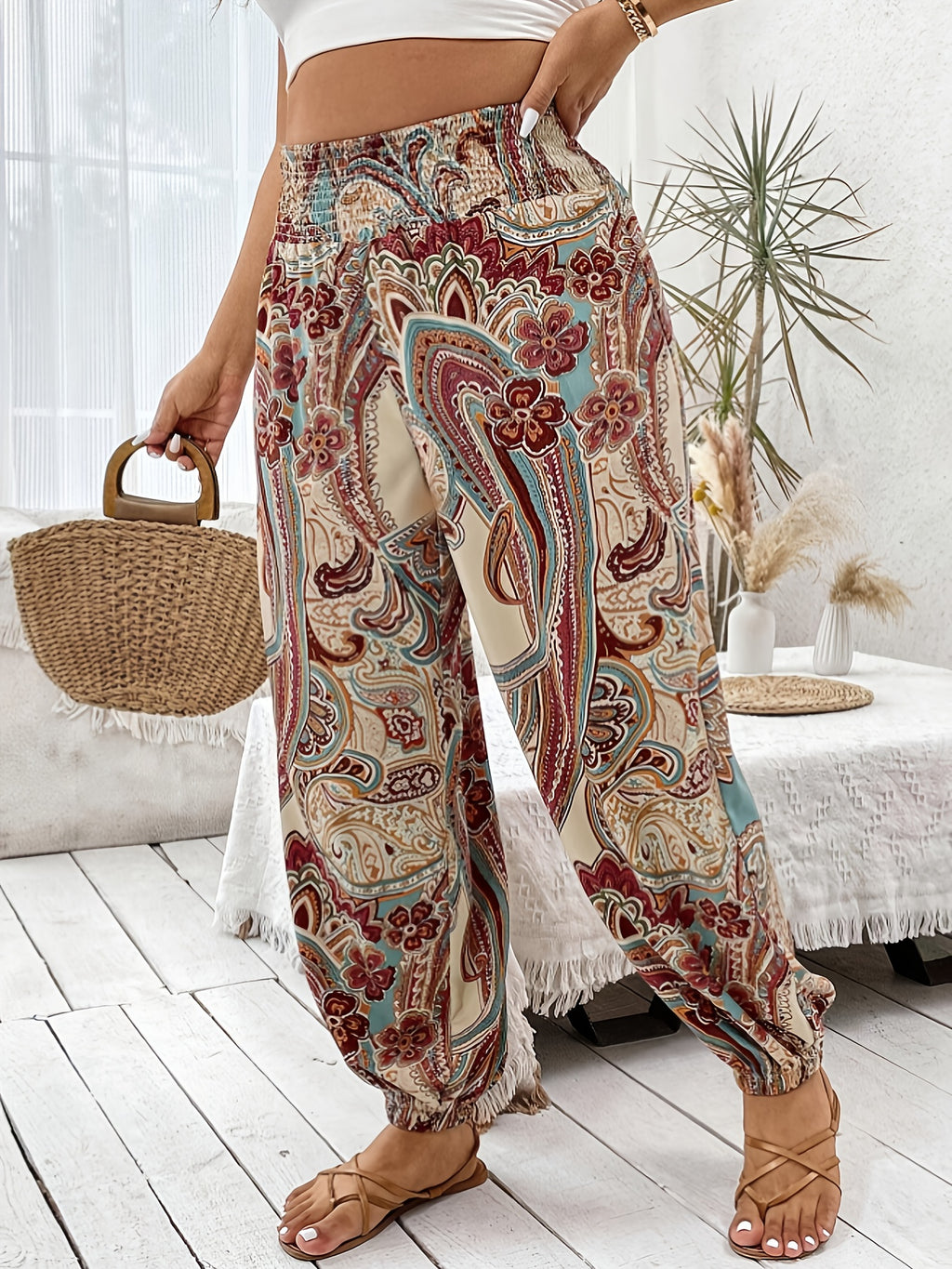 Women's Plus Size Tropical Print Loose Fit Pant