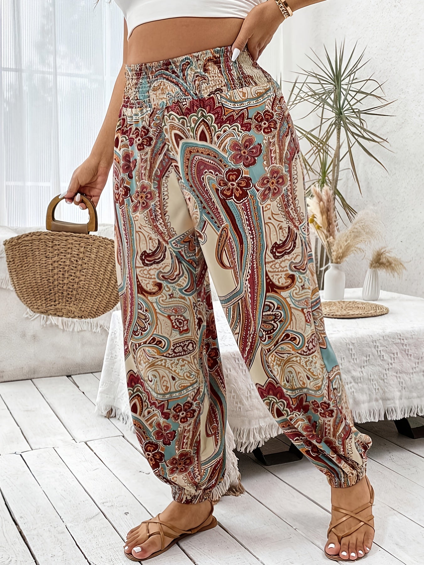 Women's Plus Size Tropical Print Loose Fit Pant