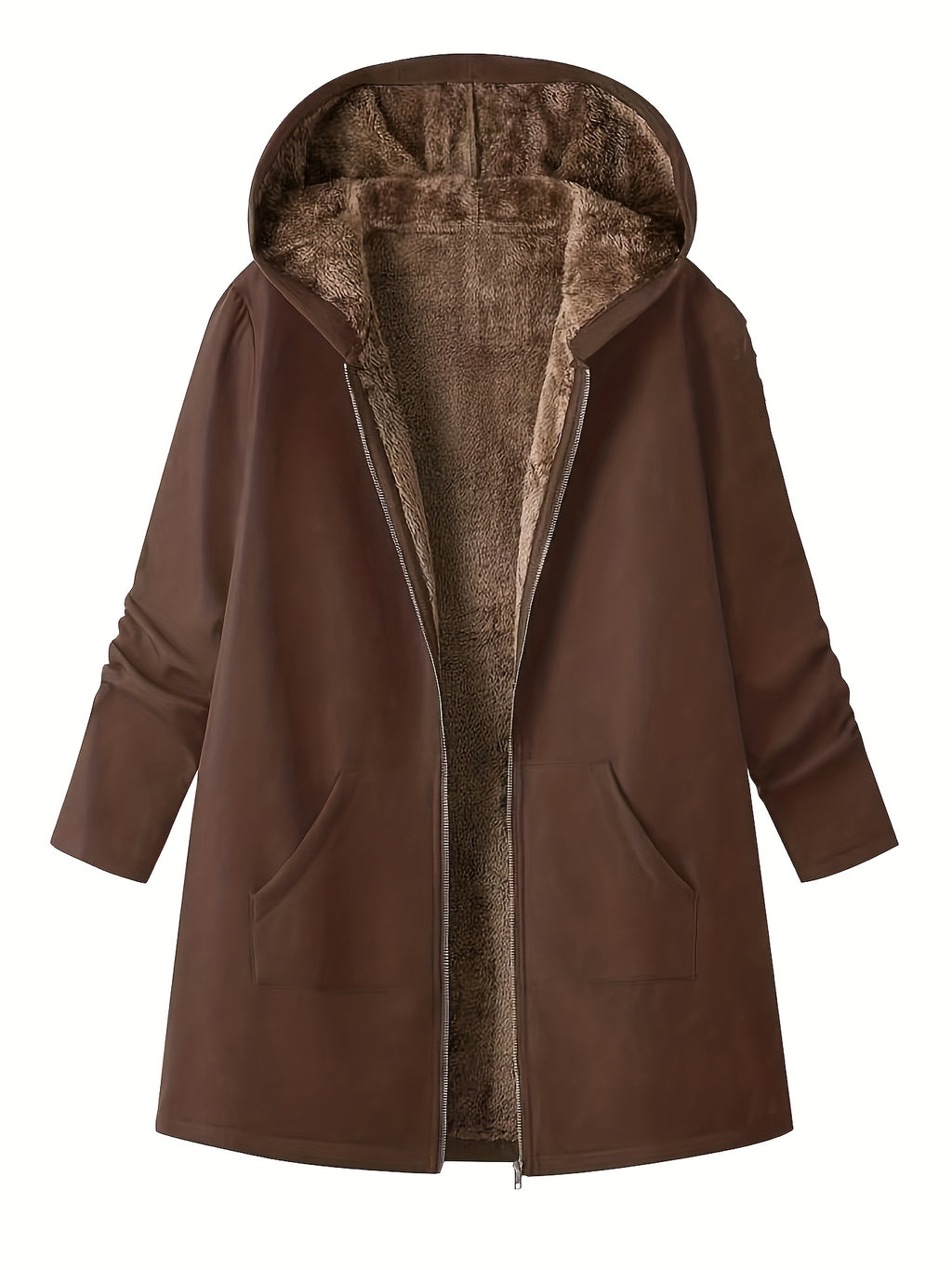 Elegant Winter Hooded Jacket with Pockets - Warm H-Line Coat Suitable for Fall/Winter, Machine Washable Outerwear