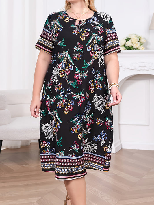 Plus Size Casual Plant Print Dress
