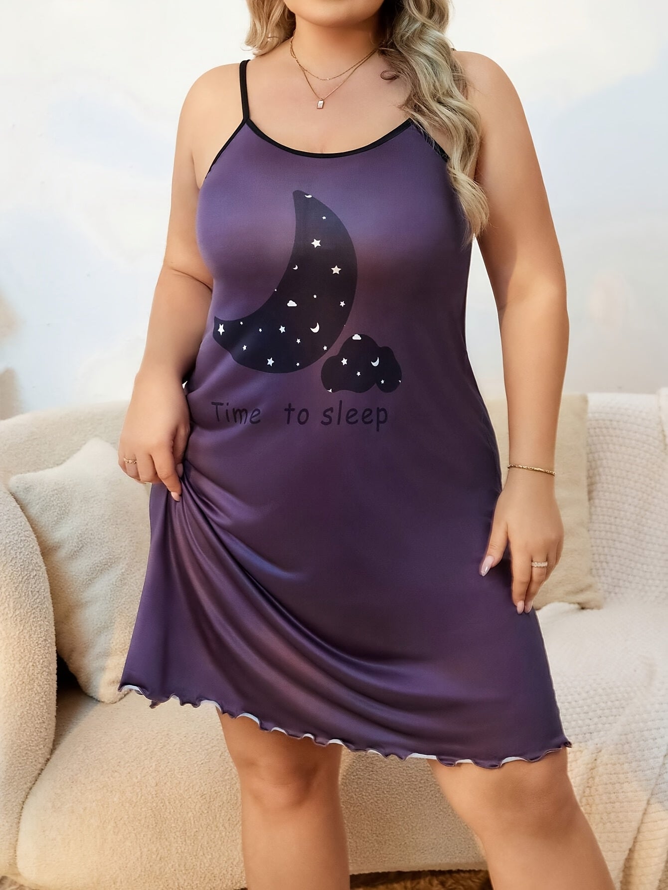 Women's Elegant Moon & Stars Print Nightgown