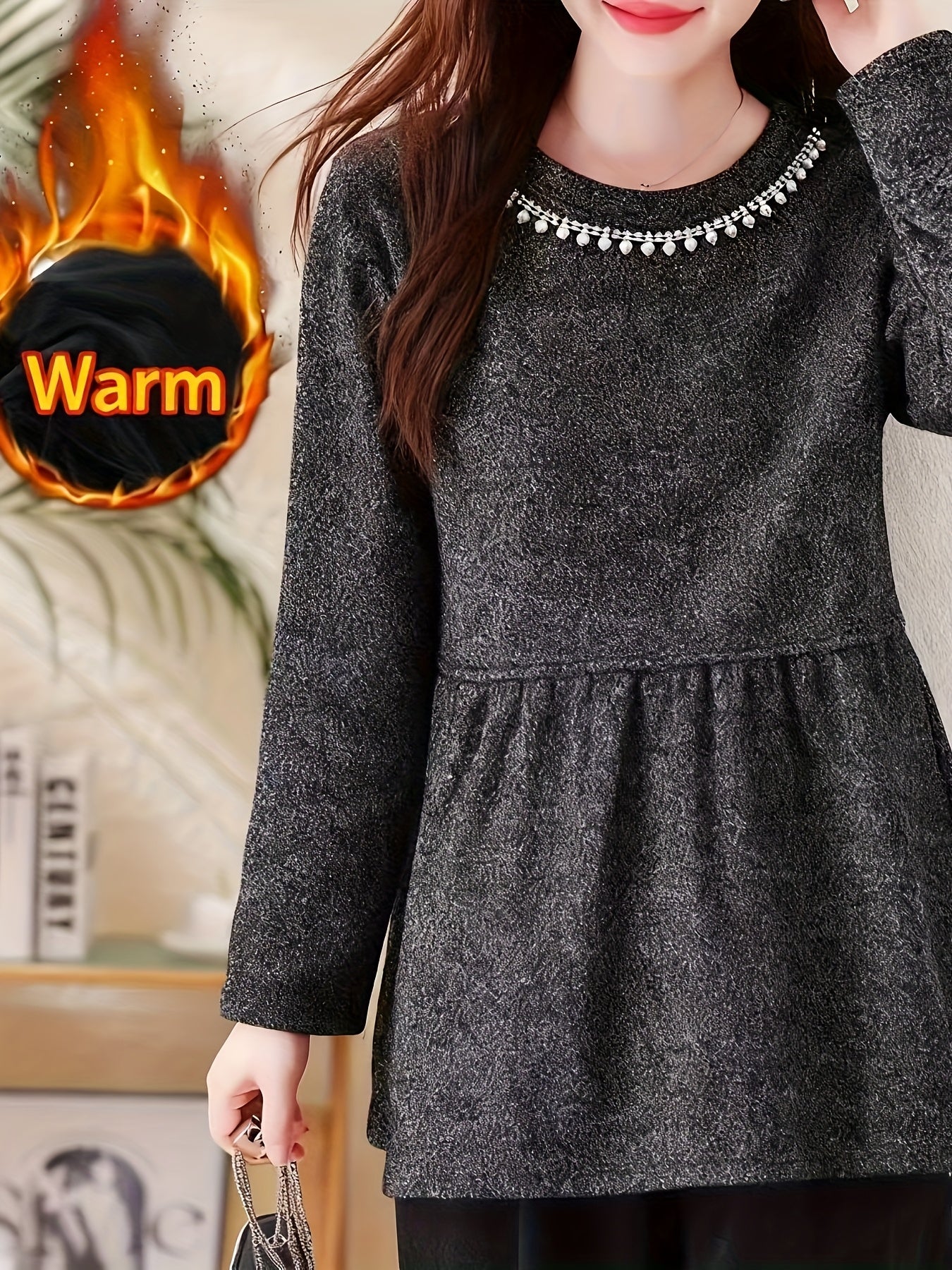 Winter Jacket with -like Faux Shearling Collar & - Longline Coat for Cold Weather