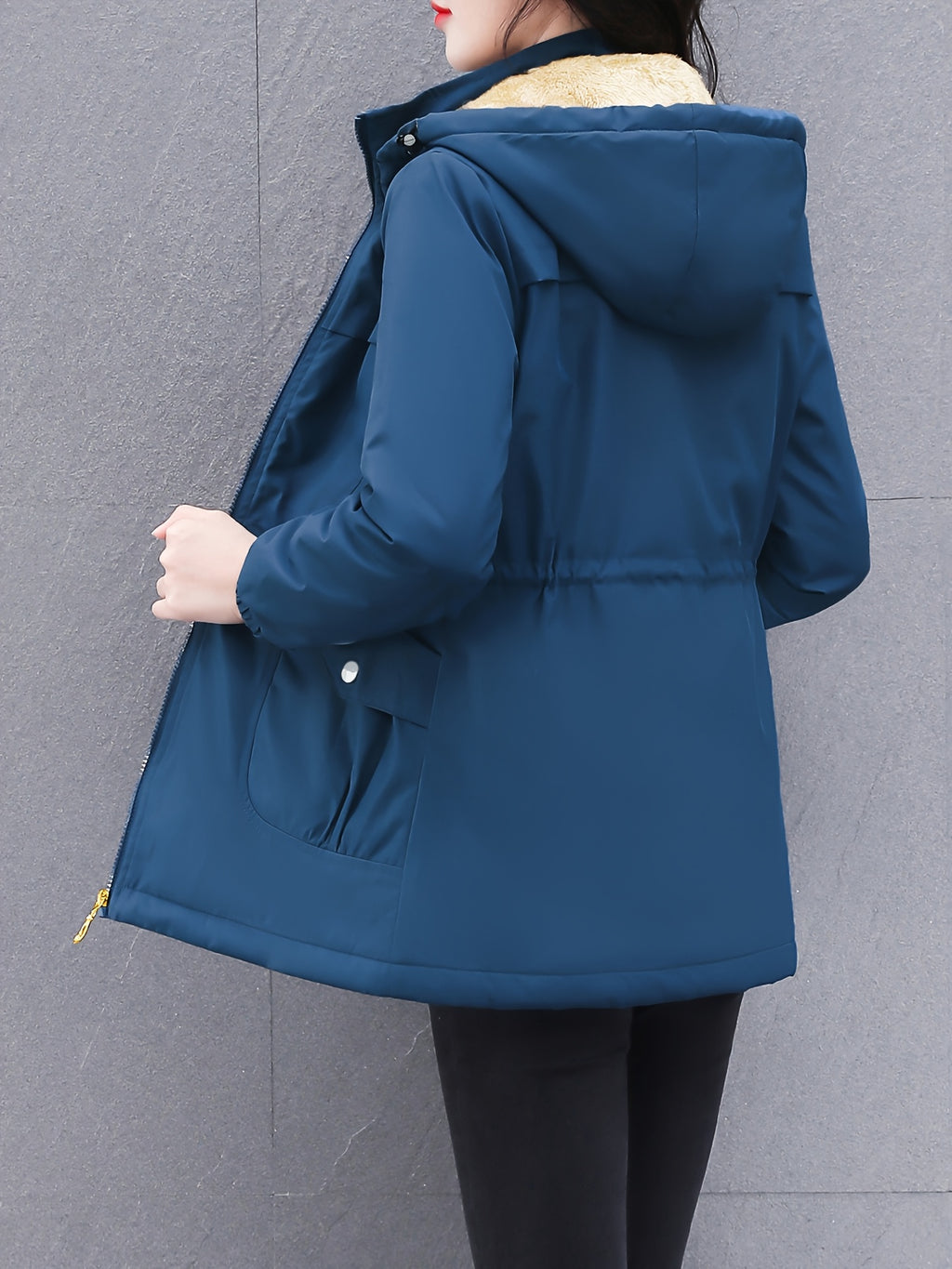 Women's Thick Winter Jacket with Collar - Warm Mid-Length Zippered Coat