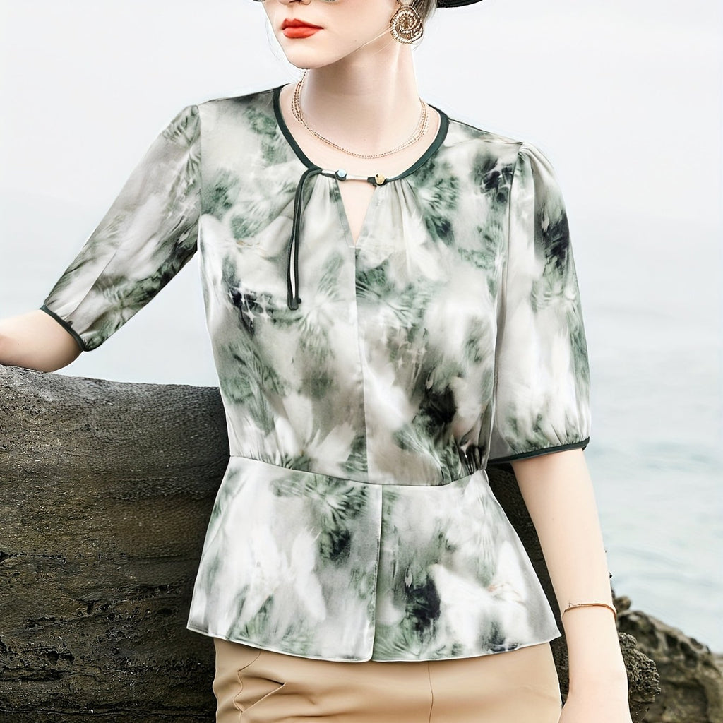 Women's Blouse - Soft Pastel Floral shirt with Twist Front, Breathable Office & Party