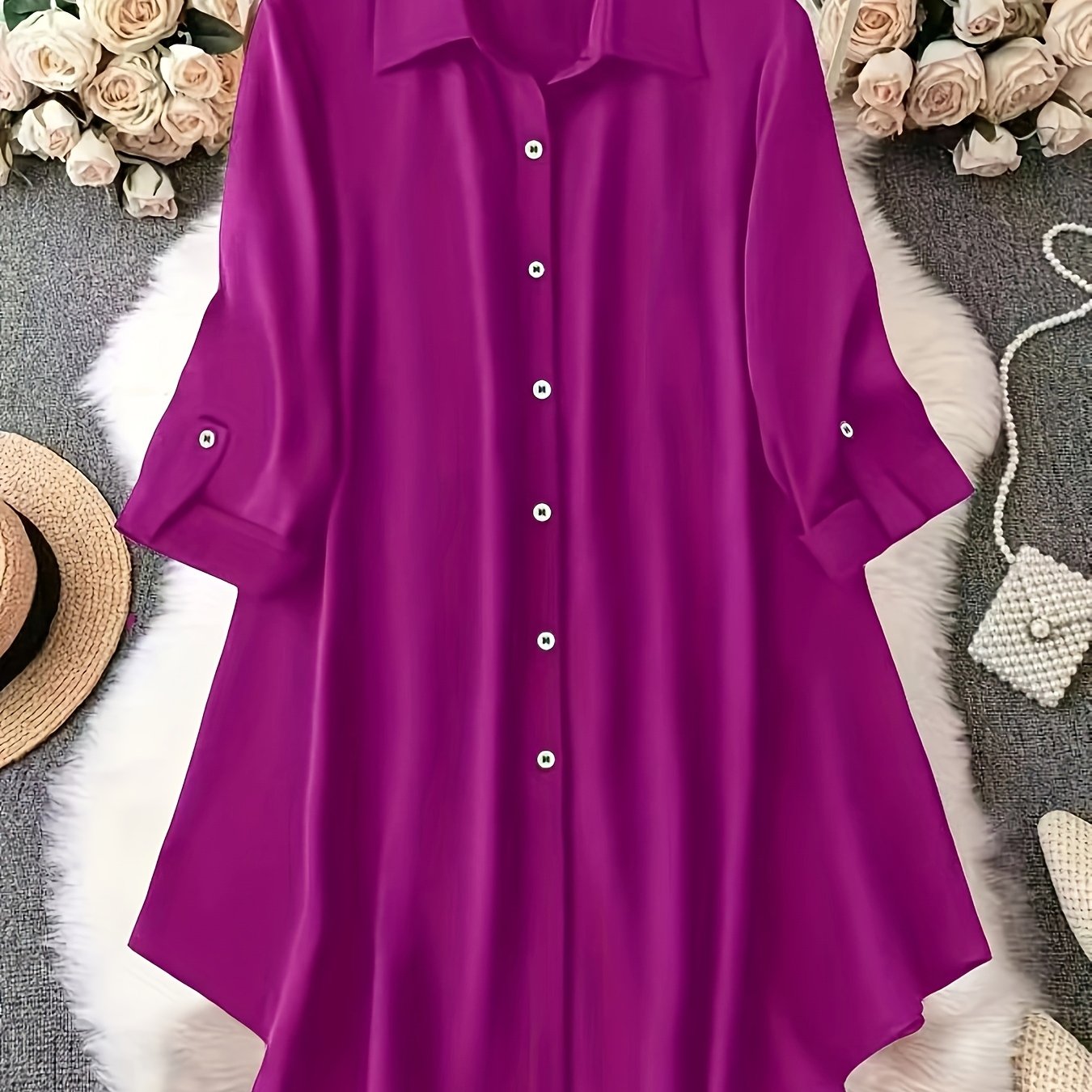 Plus Size Women's Elegant Long Black Shirt