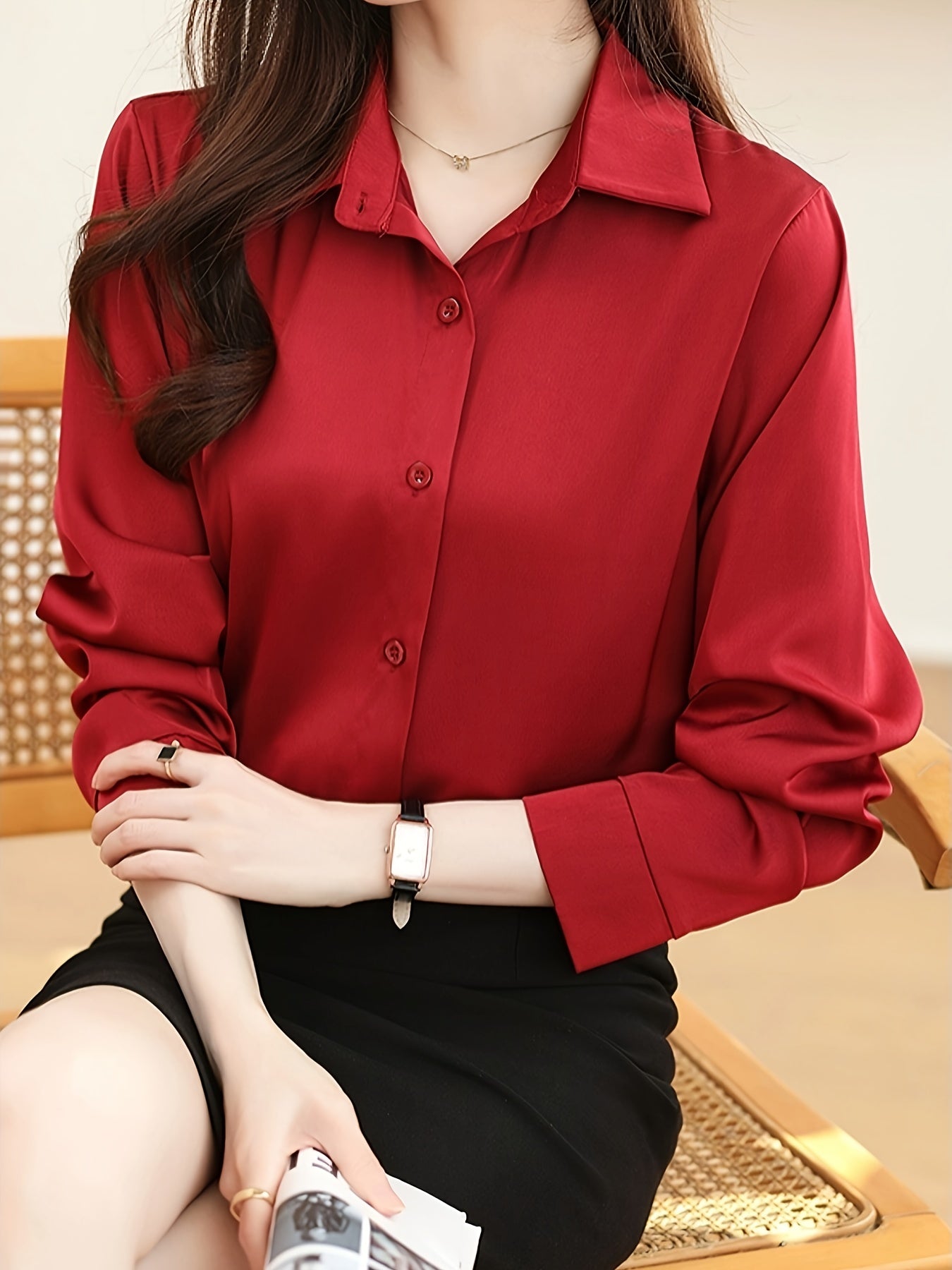 Luxury Feel Wrinkle-Resistant Satin Shirt for Women