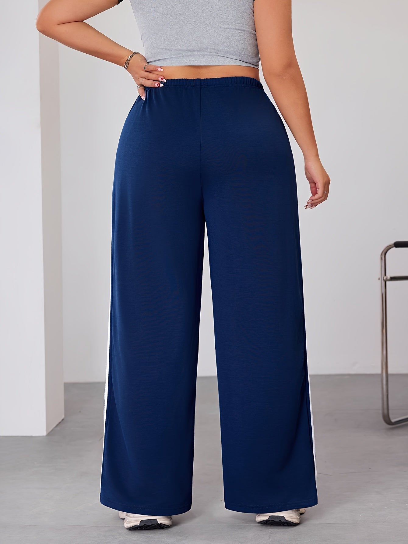 Plus Size Wide Leg Pants with Side Stripes