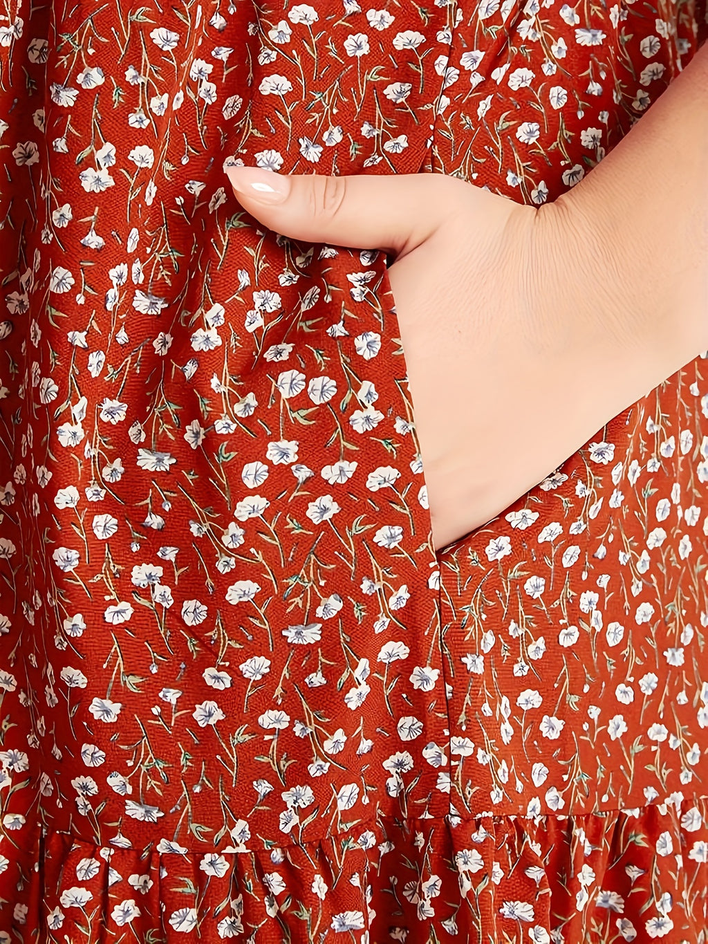 Plus Size Women's Floral Print Casual Dress with Pockets