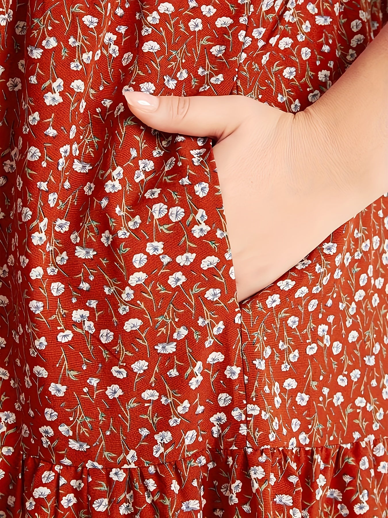 Plus Size Women's Floral Print Casual Dress with Pockets