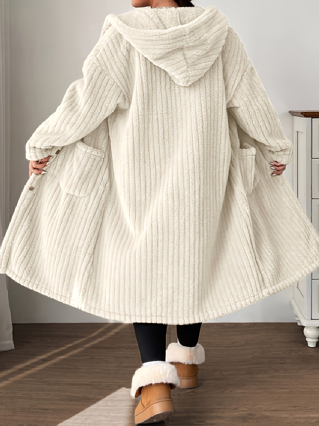 Plus-Size Women's Hooded Long-Sleeve Plush Coat
