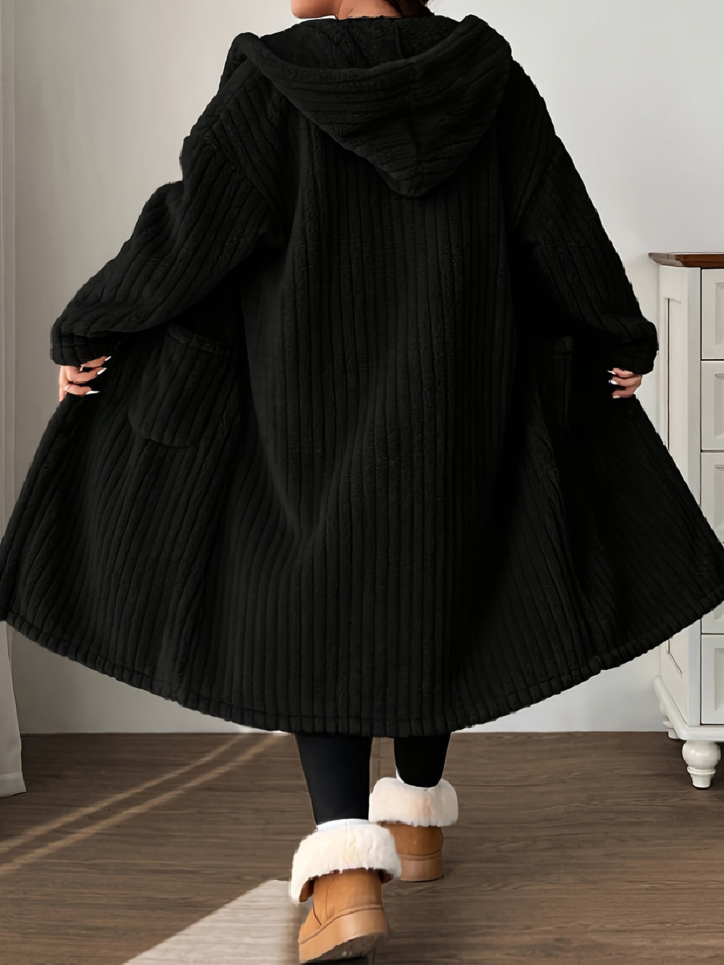 Plus-Size Women's Hooded Long-Sleeve Plush Coat