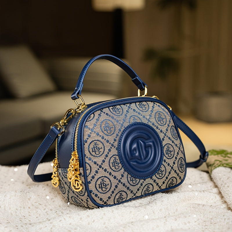 Casual Geometric Pattern Embroidered Canvas Crossbody Bag