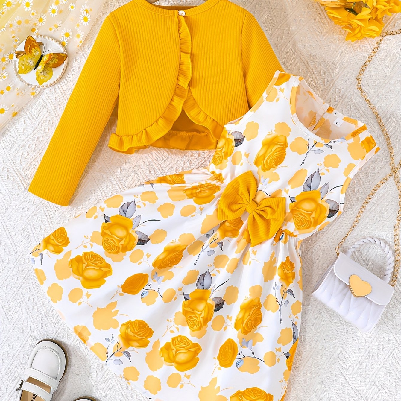 Girls' Floral Print Casual Sleeveless Dress