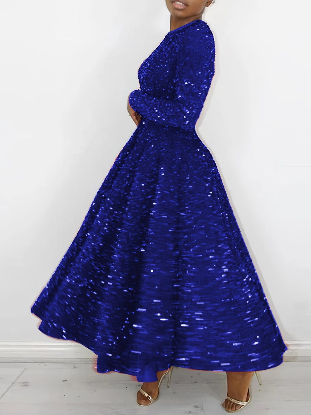 Women's Red Long Dress with a Round Neck, Perfect for Christmas Parties And New Year Celebrations