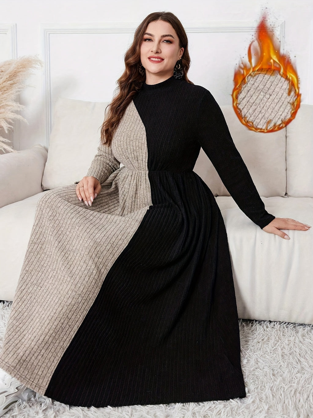 Women's Elegant French-Style Full-Length Dress with Long Sleeves