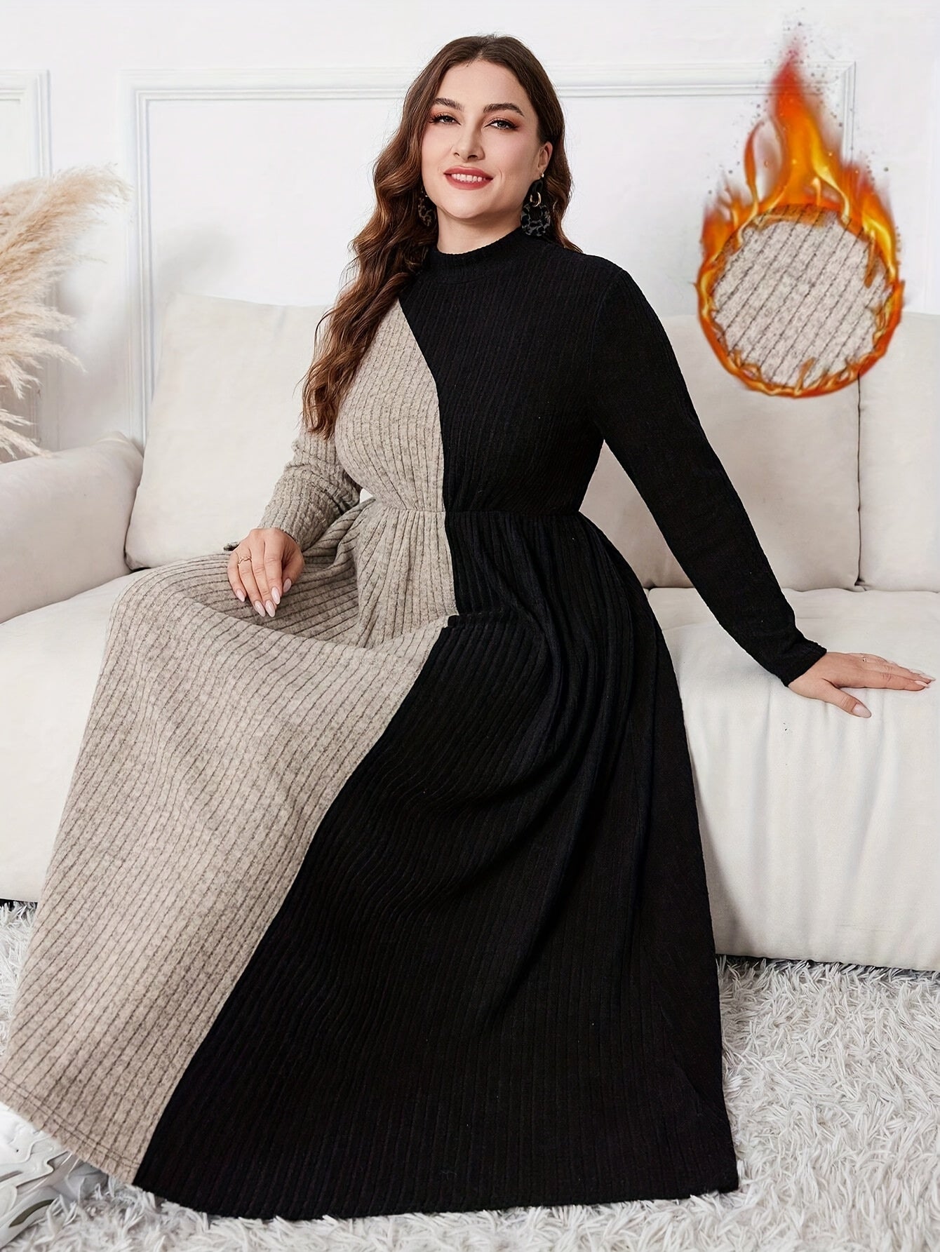 Women's Elegant French-Style Full-Length Dress with Long Sleeves