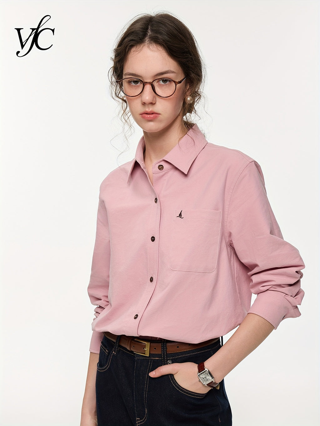 Women's Elegant Minimalist Blouse - Long Sleeve Button-Front Shirt with Classic Collar