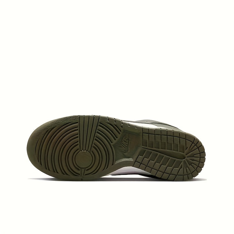 NIKE Women's Low-Top Casual Sneakers - Olive Green & White Colorblock, Breathable Second-Layer Leather Upper