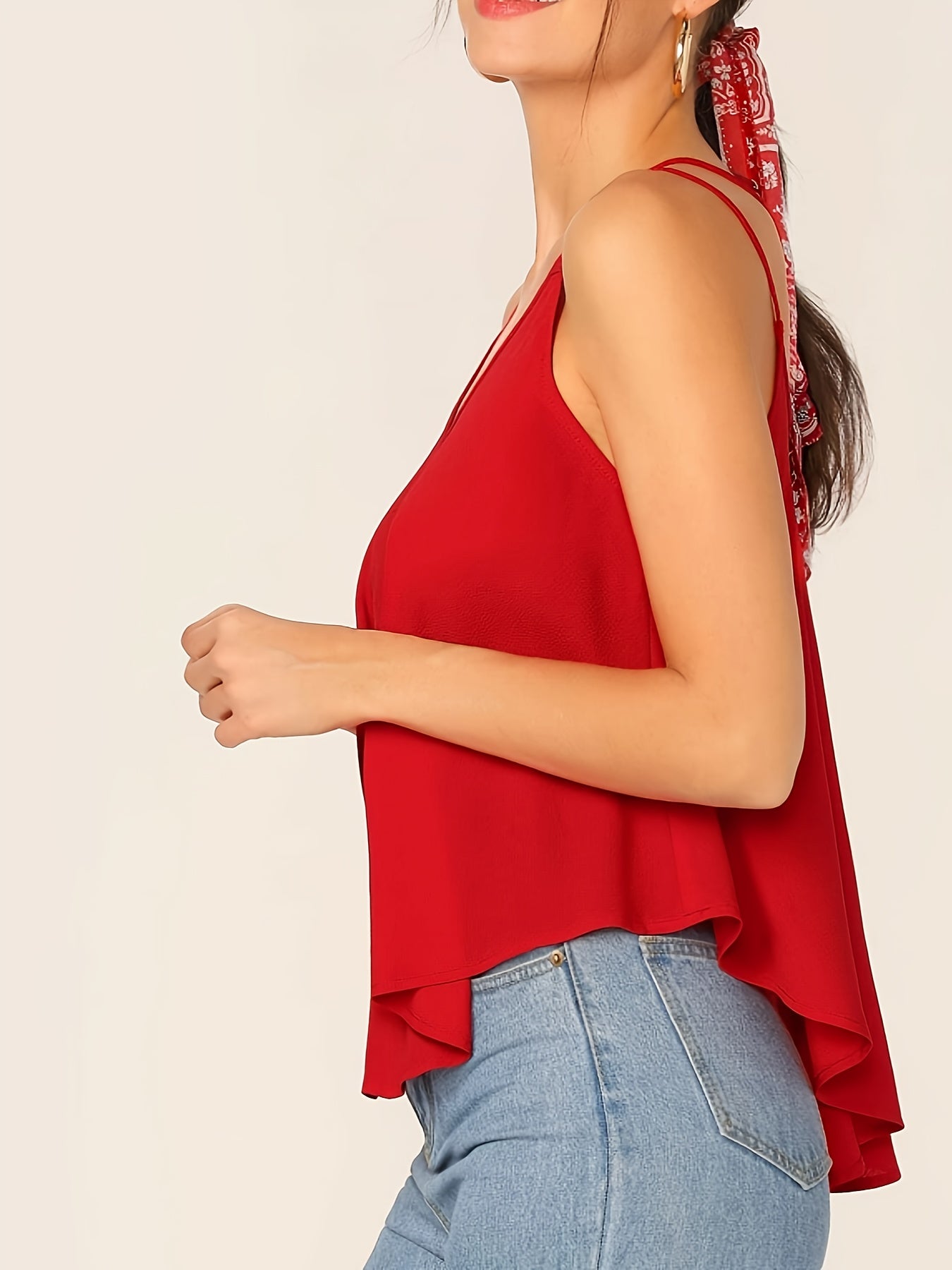 Stylish Double Strap Dip Hem Swing Top