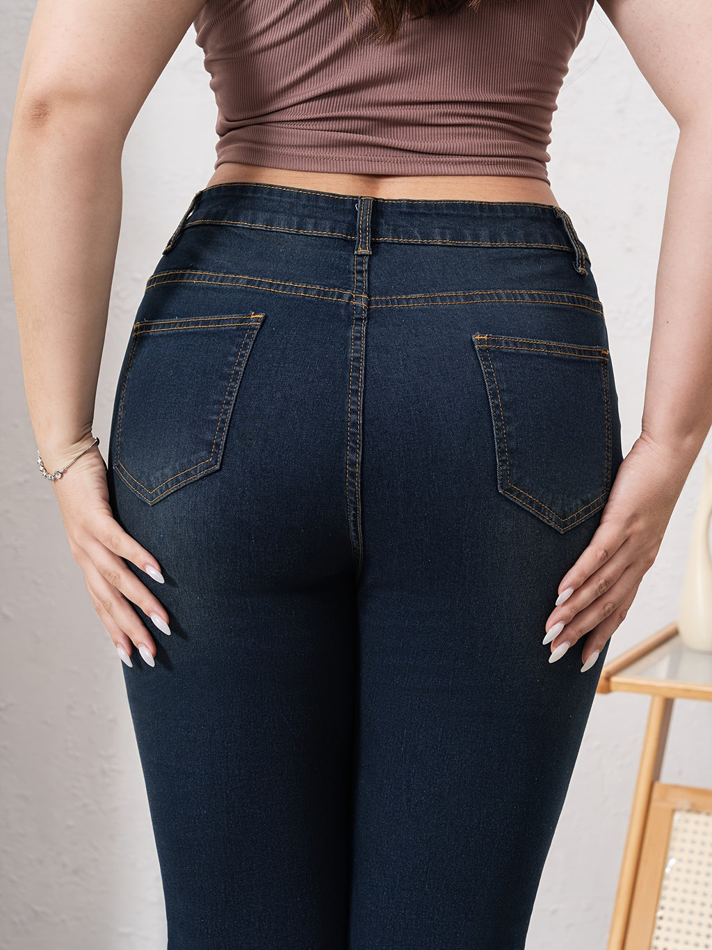 Plus Size Plain Denim Pants for Women