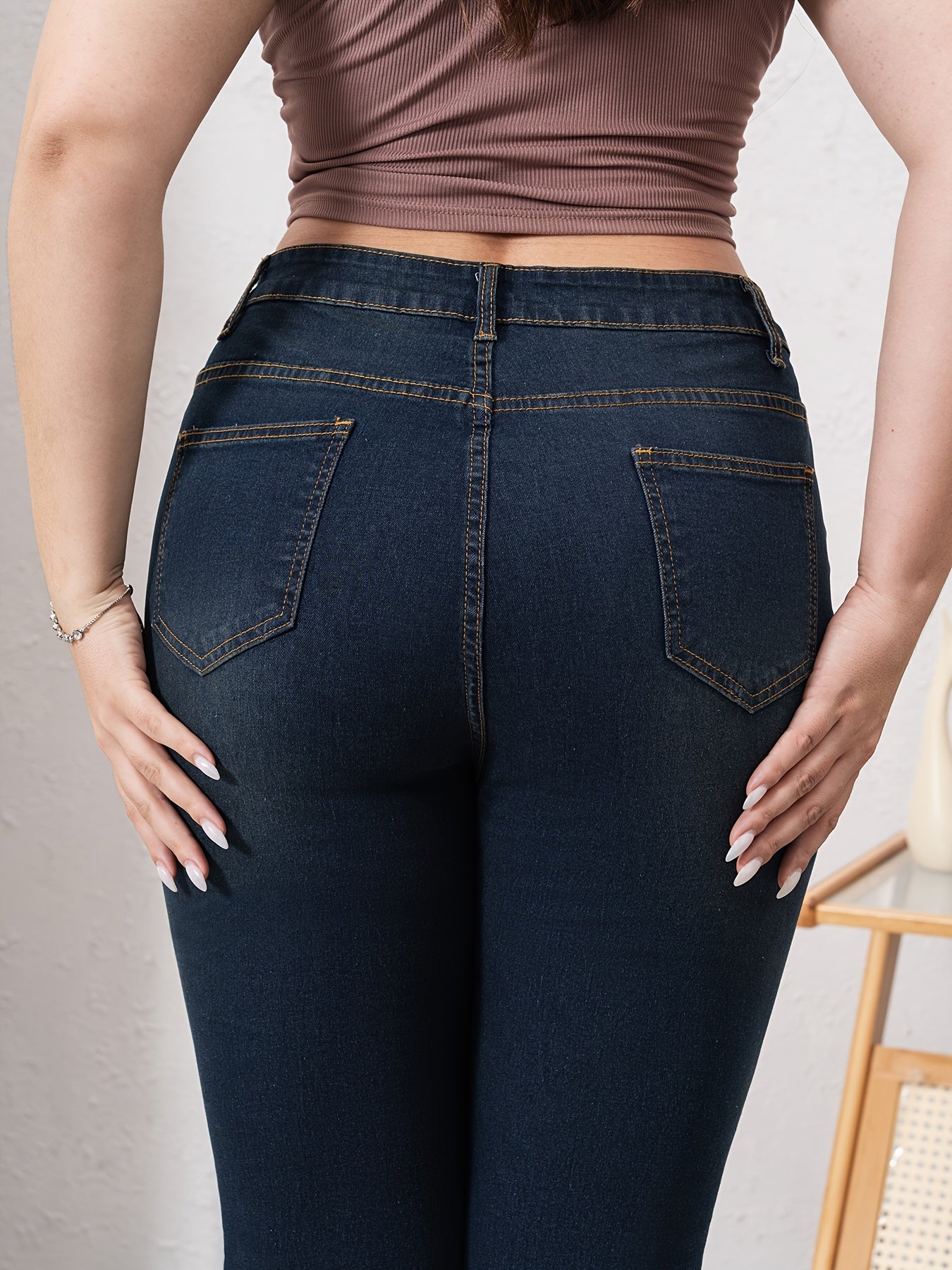 Plus Size Plain Denim Pants for Women