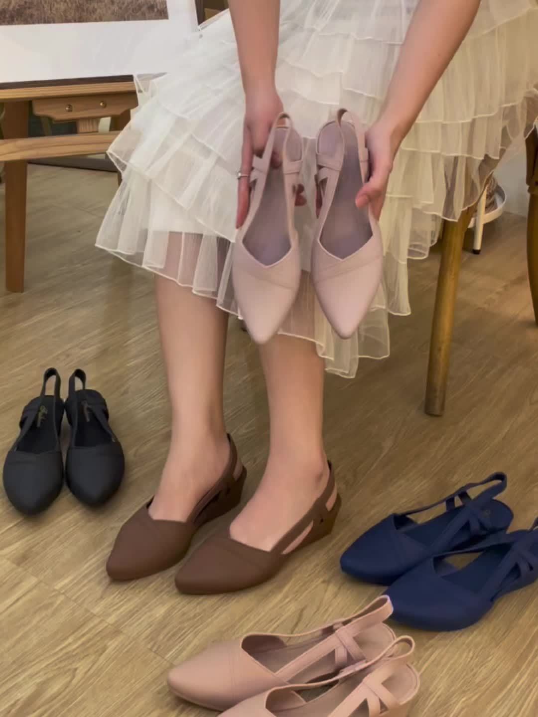Casual Pointed Toe Lace-up Shoes, Plastic Jelly Work Shoes with Soft Sole